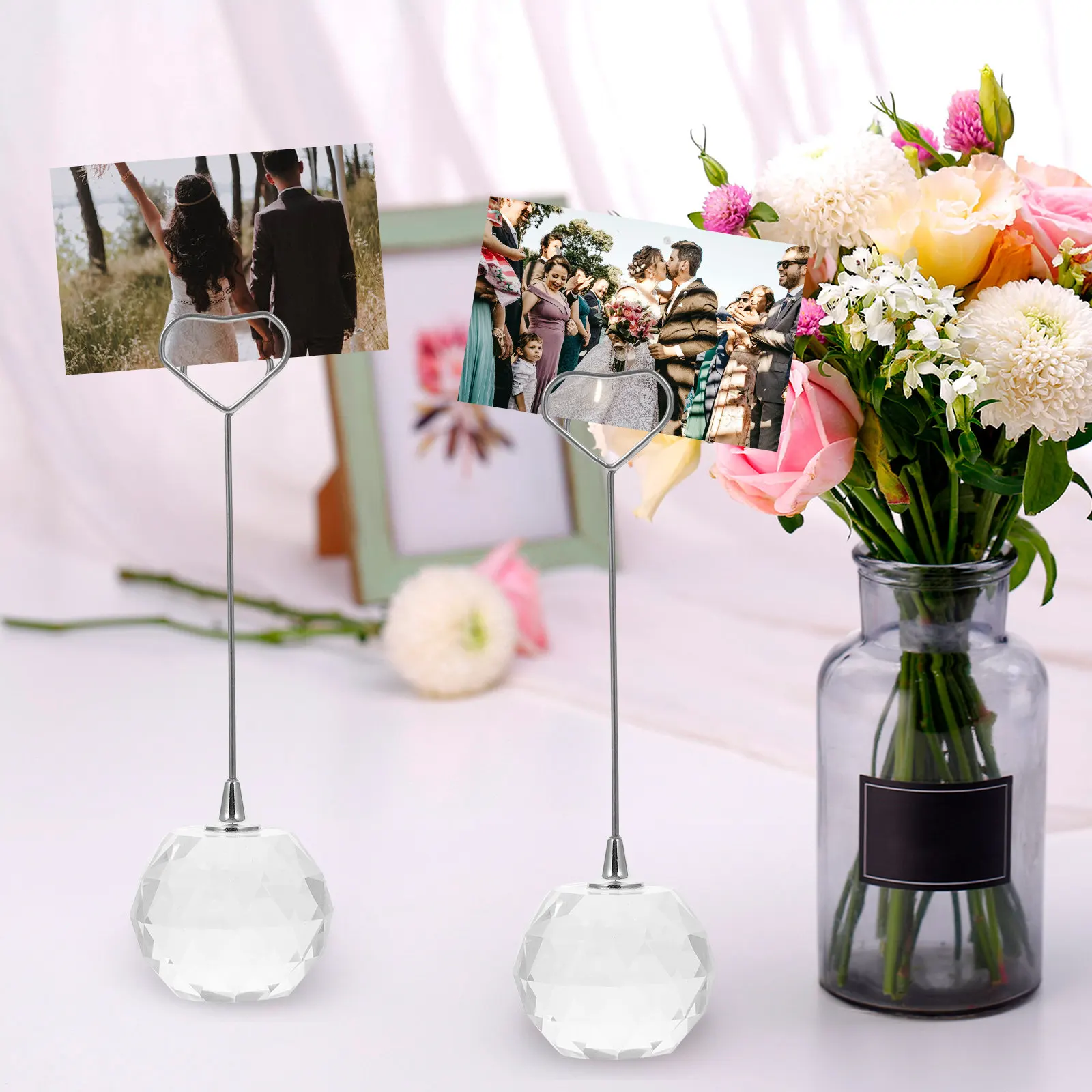 Crystal Wedding Memo Holder Name Stand Photo Display Stand Table Number Clip Business Card Holder for Reception Office Decor