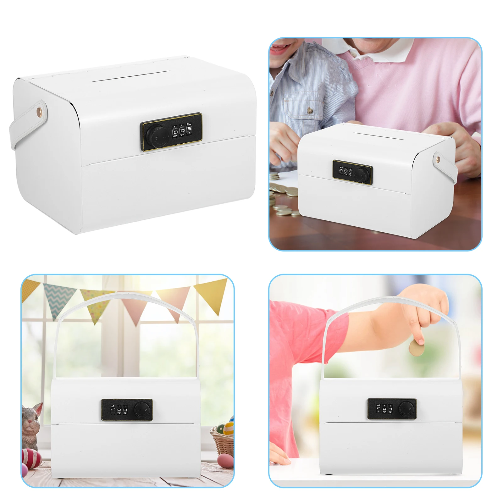 子供向け安全な手持ち型金属製貯金箱、暗証番号ロック、愛らしいキャラクターデザイン、広々とした収納スペース、鉄製貯金箱