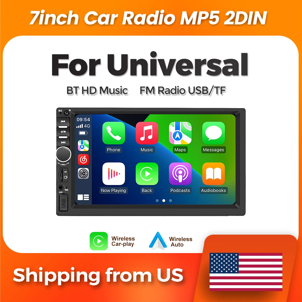 

Автомагнитола MEKEDE ND3-CP 7 дюймов 2 DIN универсальная MP5 с поддержкой CarPlay и Android Auto, мультимедийный плеер с сенсорным экраном, USB, Bluetooth, TF, FM