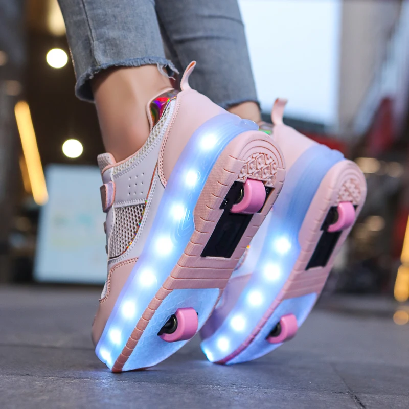 Scarpe da passeggio per il viso a rete delle nuove ragazze estive scarpe da ginnastica per studenti luminescenti in Velcro per ragazzi pattini da