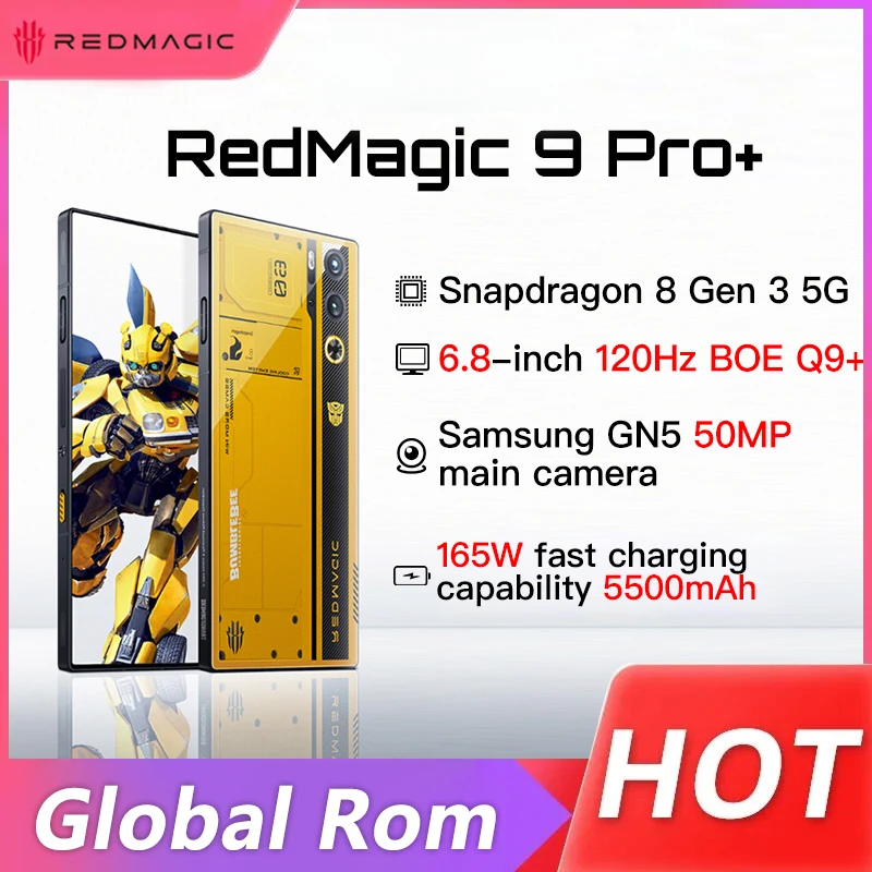 Global Rom Redmagic 9 Pro + Bumblebee teléfono móvil 5500mAh 6,8 ''120Hz pantalla Snapdragon8 Gen3 Q9 + 165W teléfono de carga rápida