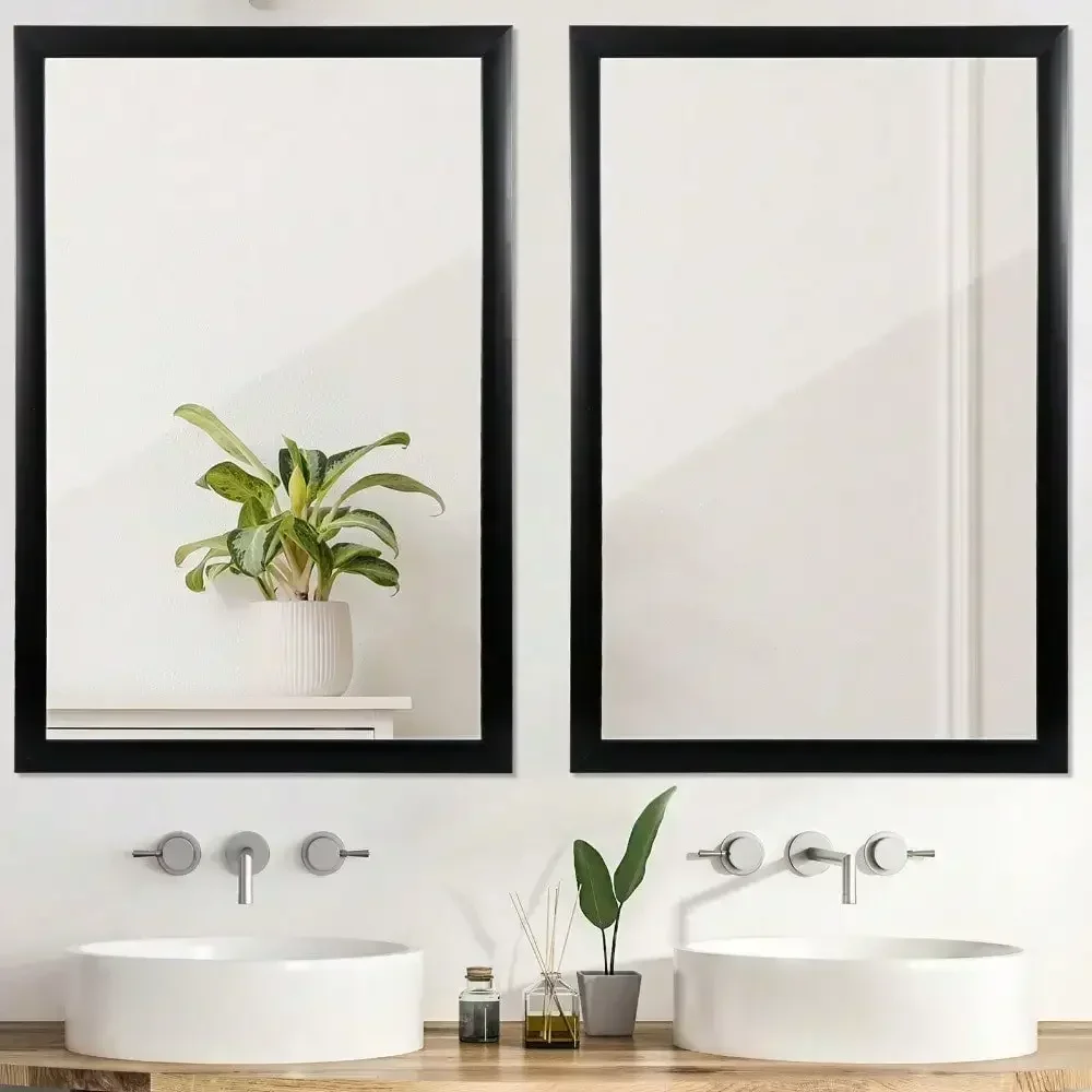 2PCS Bathroom Rectangular Wall Mounted Mirror PS Frame Vanity Mirror 24