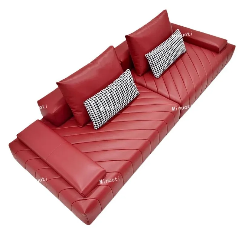 

Italian minimalist Lawrence Roland suspended leather living room top layer cowhide modern original designer straight row sofa