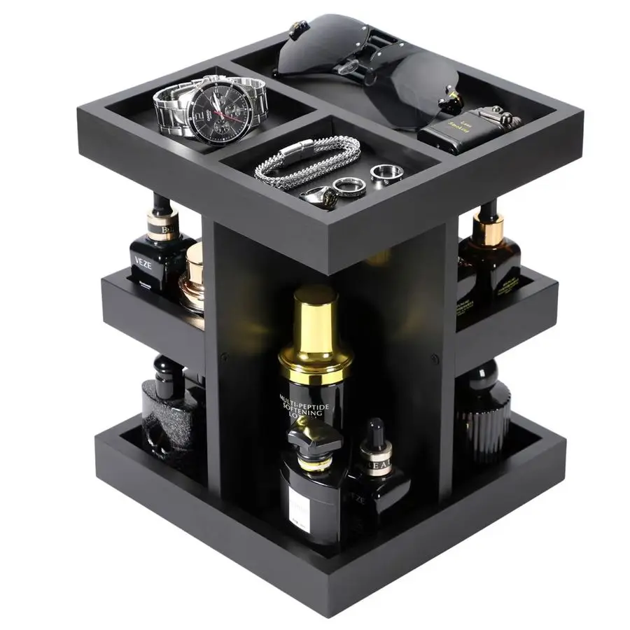 

Cologne Organizer for Men,Cologne Stand,3 Tier Large Capacity Wood Perfume Shelf with Rotate,Desk amp Nightstand Organizer,Mens