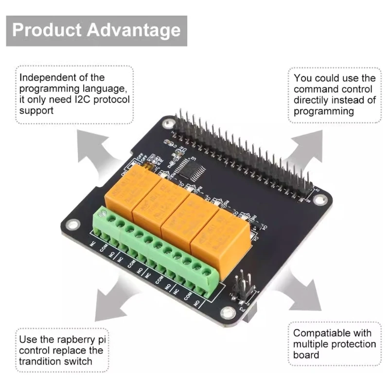 Módulo placa relés 4 vías 20CB, placa expansión 4 canales, placa módulo relés potencia, Pin GPIO para