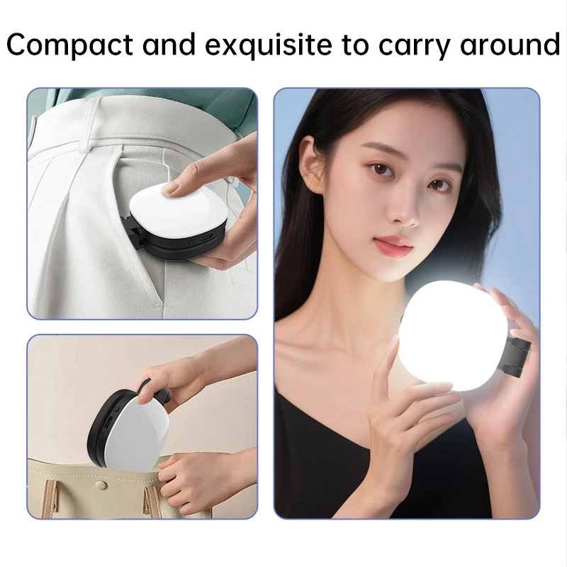 QAML Rechargeable LED Magnetic Selfie Light with Mirror, 3 Adjustable Lighting Effects, Portable and Foldable Design.