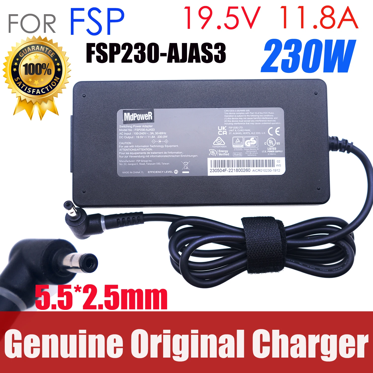 

Genuine FSP 230W Laptop Charger FSP230-AJAS3 19.5V 11.8A Power Supply For Intel XENIA 15 QC7 KC57 5.5mm AC Adapter 5.5*2.5mm