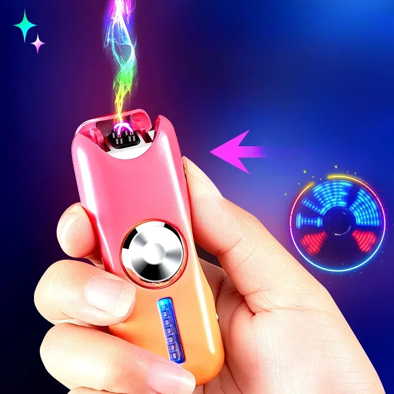 New Creative Gradient Color Fingertip Gyro Windproof Double Arc 18 Flash Patterns Press Ignition USB Lighter Smoking Accessories