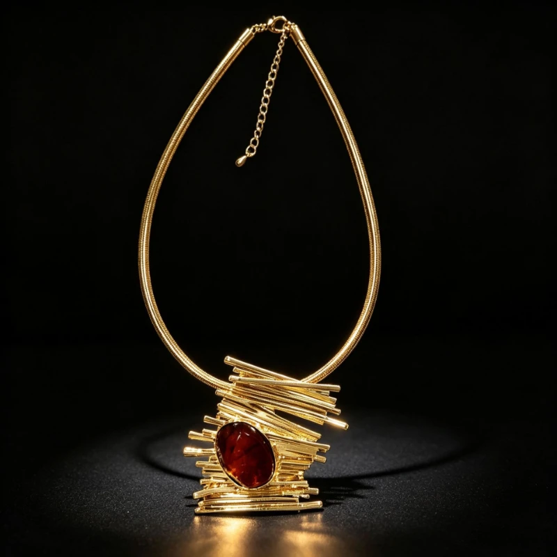 Amber Pendants Necklace Metal Weaving Woman Personality High-end Light Luxury Versatile Necklaces Fashion Jewelry Birthday Gift