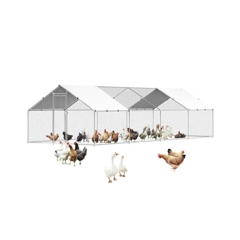 

Spacious Metal Chicken Coop 9.8x26.2x6.5ft Walk-in Chicken Run with Protective Roof Design