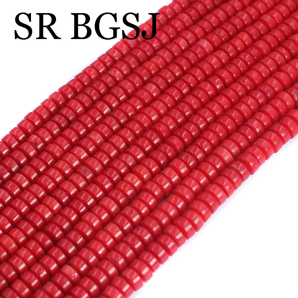 3x6mm Tube Drum Red Small Wholesale Natural Sea Bamboo Coral Loose Beads Strand 15