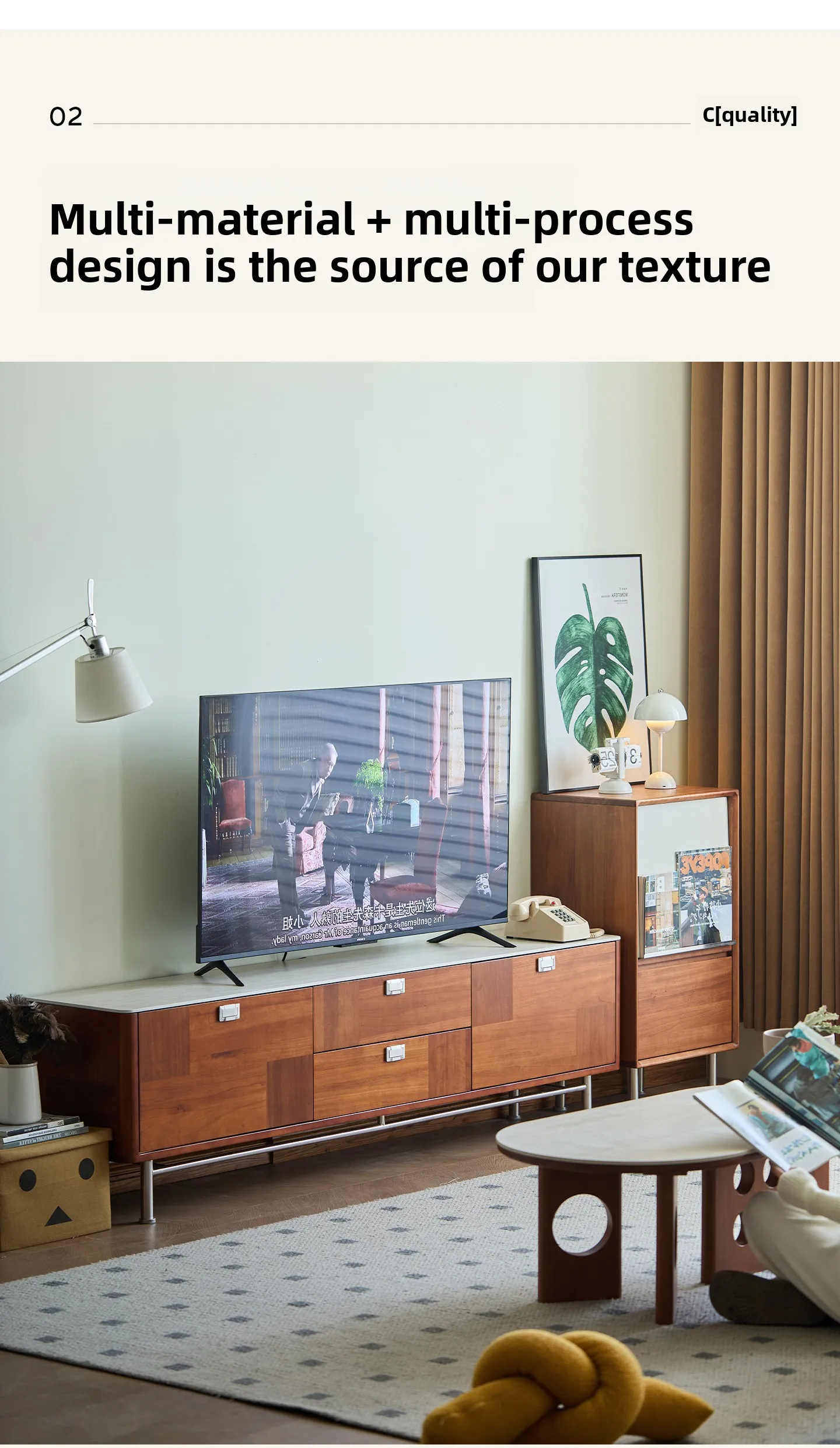 ZML solid wood rock panel TV cabinet living room new household small apartment TV cabinet floor