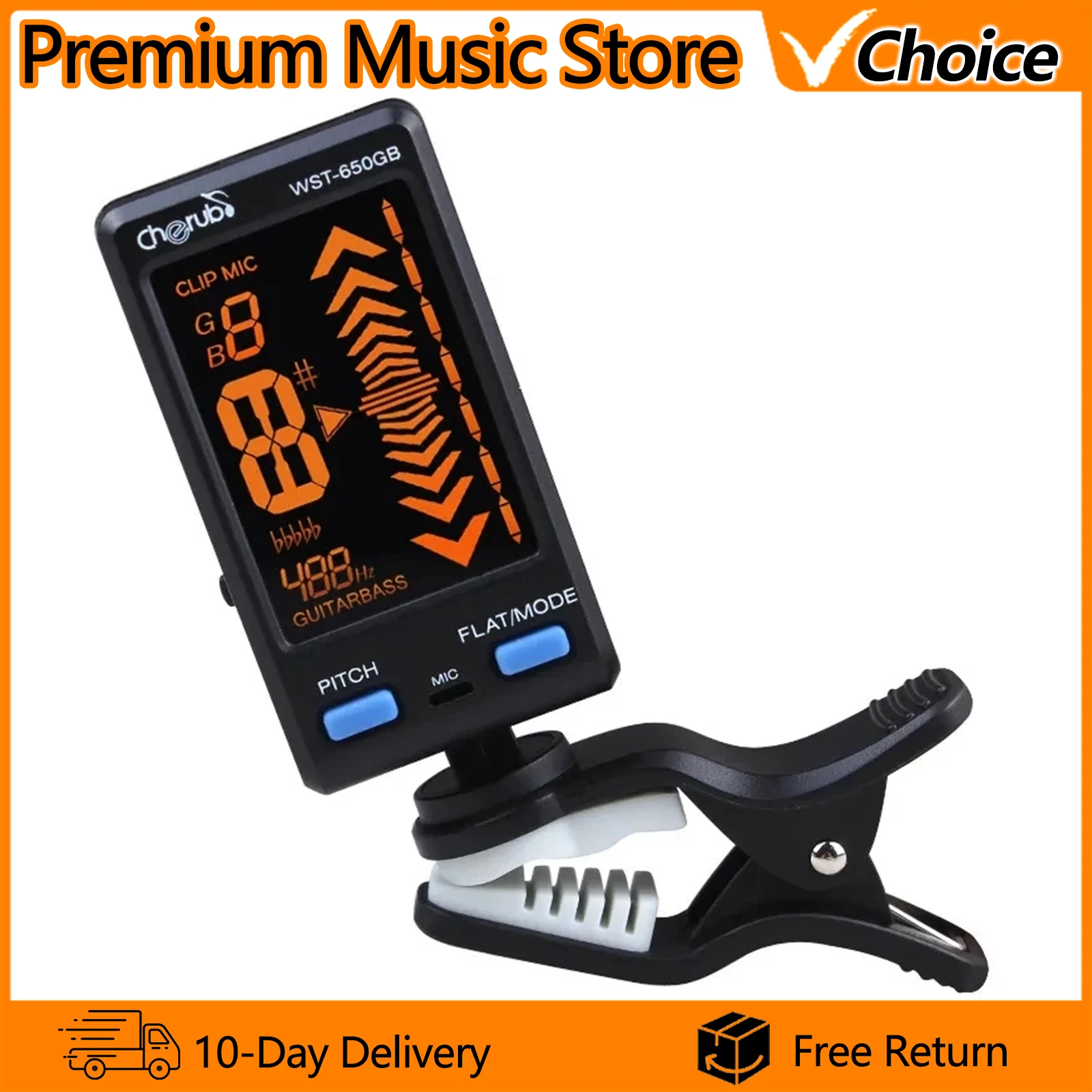 Cherub Guitar Bass Tuner WST-650GB Auto Clip-on/Mic Pickup Mode Support Pitch/Flat Adjustment LCD Display Guitar Accessories