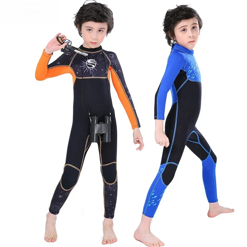 

Kids Swimwears Diving Suits Long Sleeves Boys Girls 2.5mm Neoprene Wetsuit Surfing Children Rash Guards Snorkeling Clothes