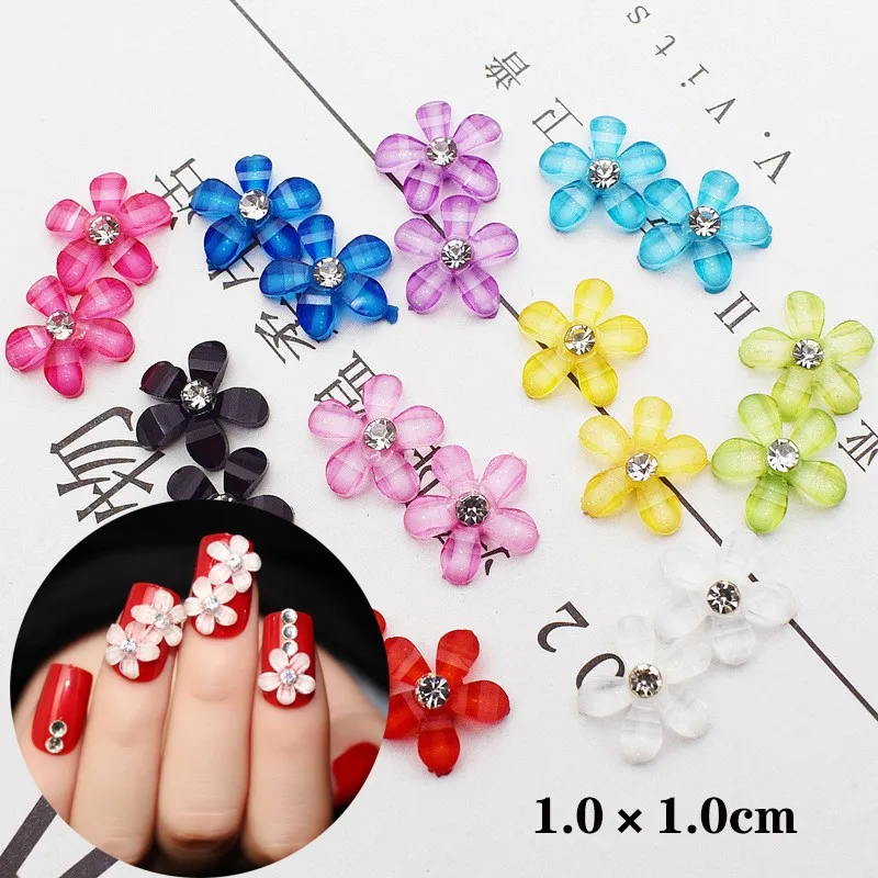50pcs/lot Five-Petal Flower Nail Charms Acrylic Pendant Jewelry For Nail Art Accessories 3D Charms 10mm Flower Gems Nail Decals