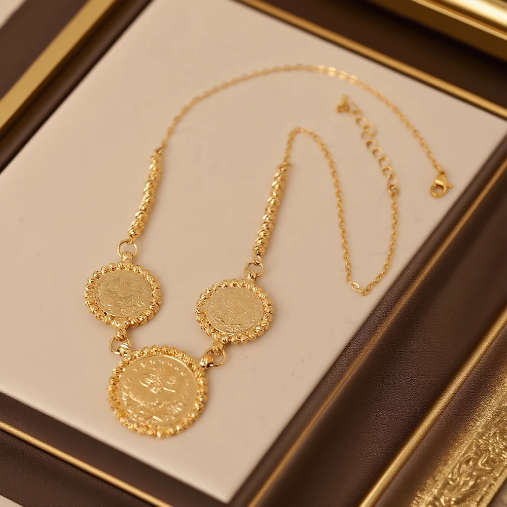 Turkish coin gold plated jewelry set kurdish wedding necklace earring set arabic totem jewelry