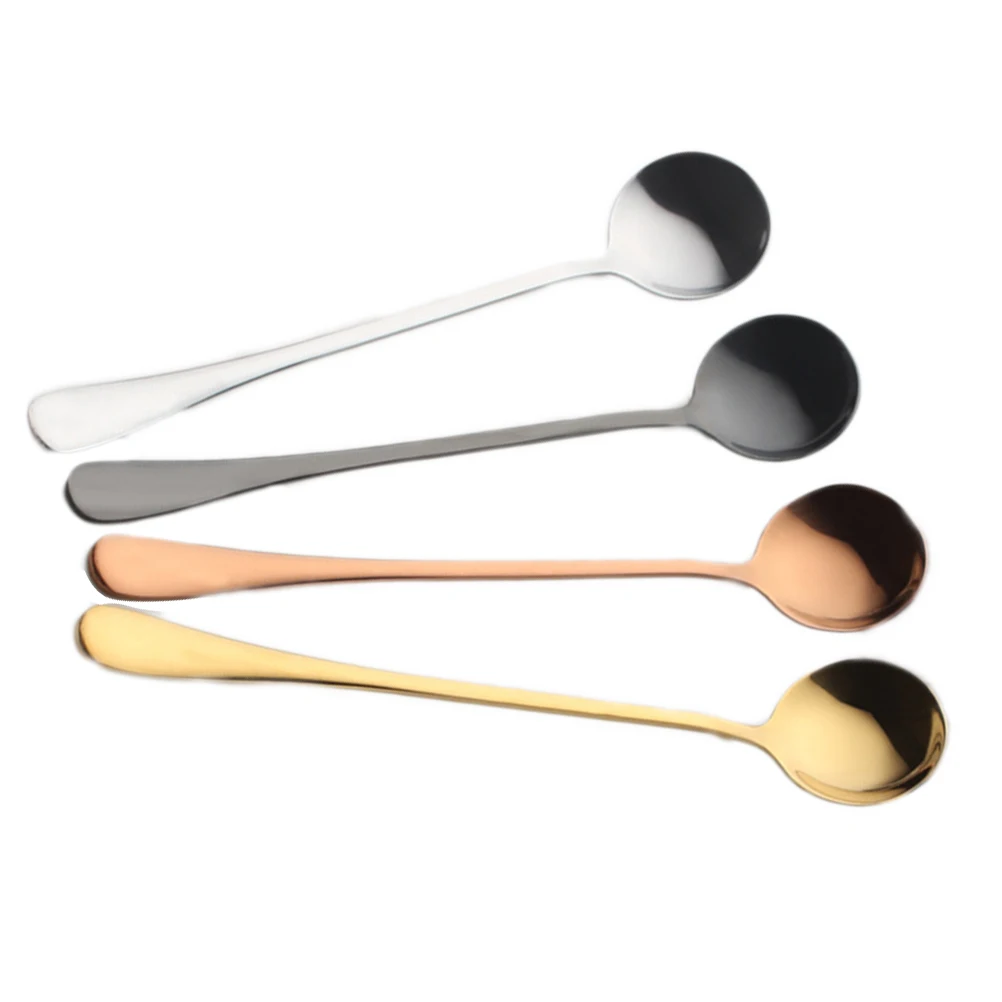

4pcs Stainless Steel Long Handle Kitchen Spoon For Coffee Tea Ice Cream Mixing Elegant Design Sugar Dessert Helper