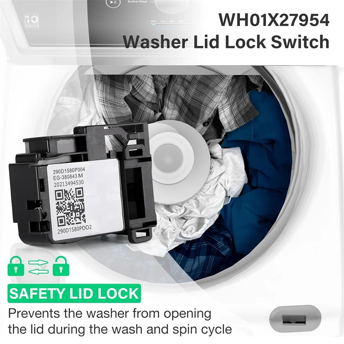 WH01X27954 Parte do interruptor de bloqueio da tampa da lavadora 290D1580P004 para conjunto de fechadura da porta da máquina de lavar de carga superior