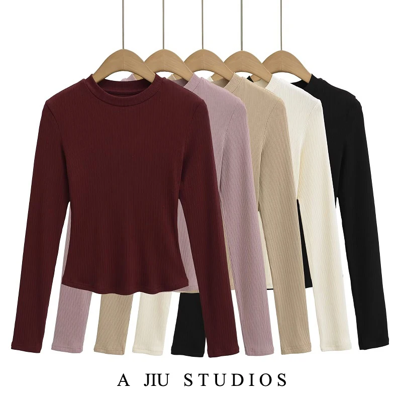 

Женская футболка Slim Fit Long Sve round Ne, эластичная, подтягивающая, подчеркивающий базовый слой, популярная девушка, уличный цвет