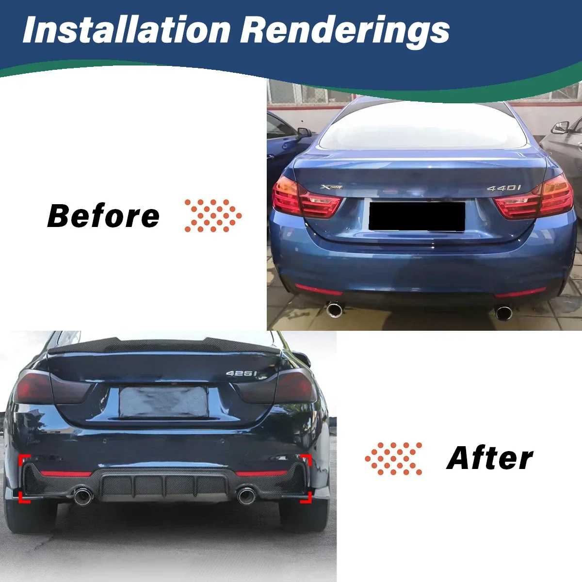 لسيارات BMW F32/F33/F36 428i/430i/435i M Tech Sport 2014-2020 MP-style شفة ممتصة الصدمات الخلفية الناشر الفاصل #2