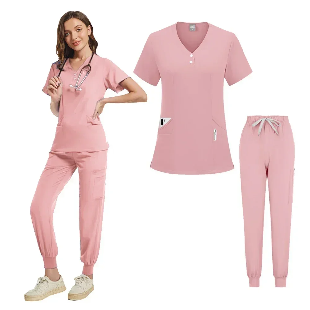 Nova moda salão de beleza spa workwear uniformes cirúrgicos mulher conjunto médico enfermeira clínica médico uniforme clínico calças superiores