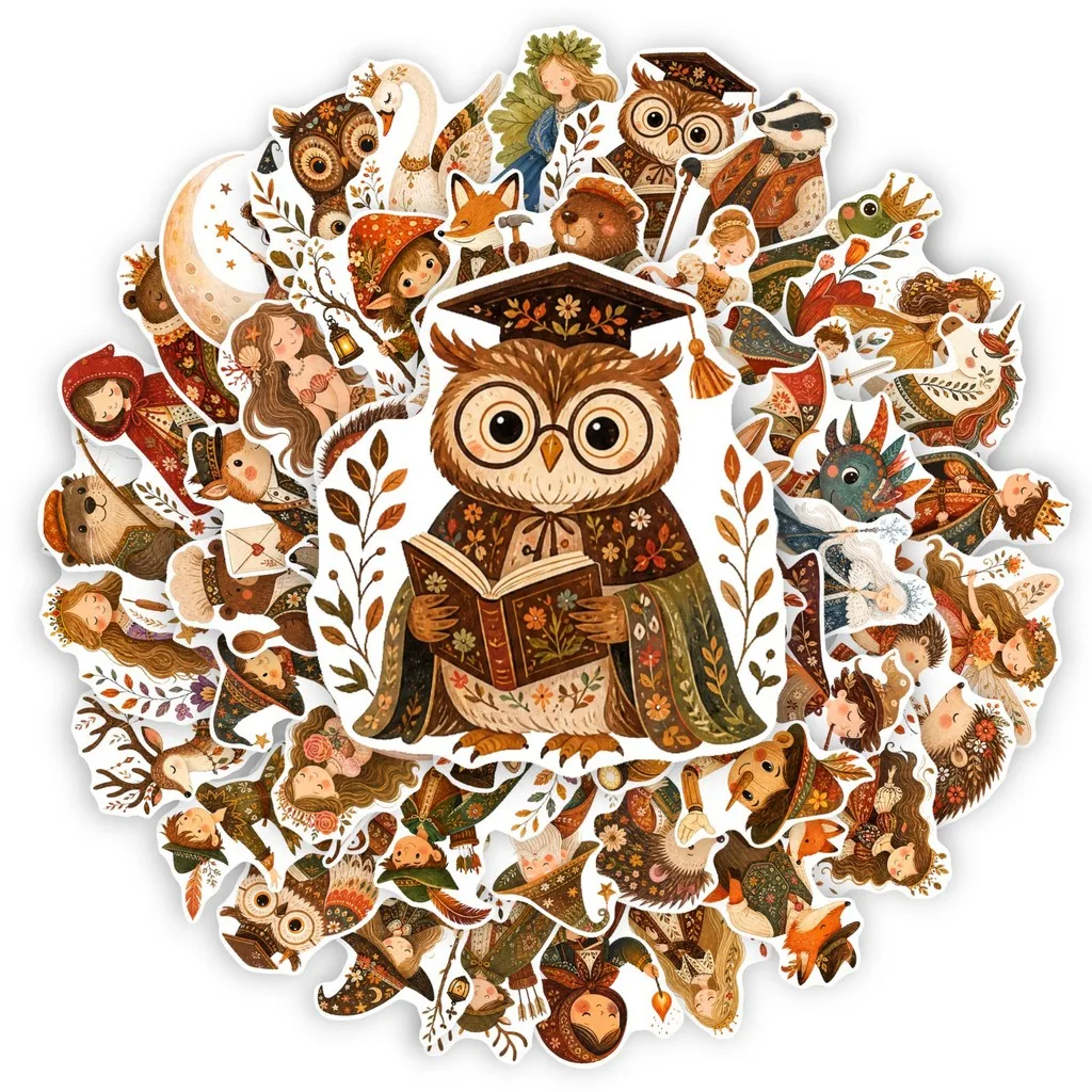 50Pcs Cute Cartoon Fairy Tale Stickers, Waterproof Creative Decals for Water Bottle, Luggage and Tablet Aesthetic DIY Decoration