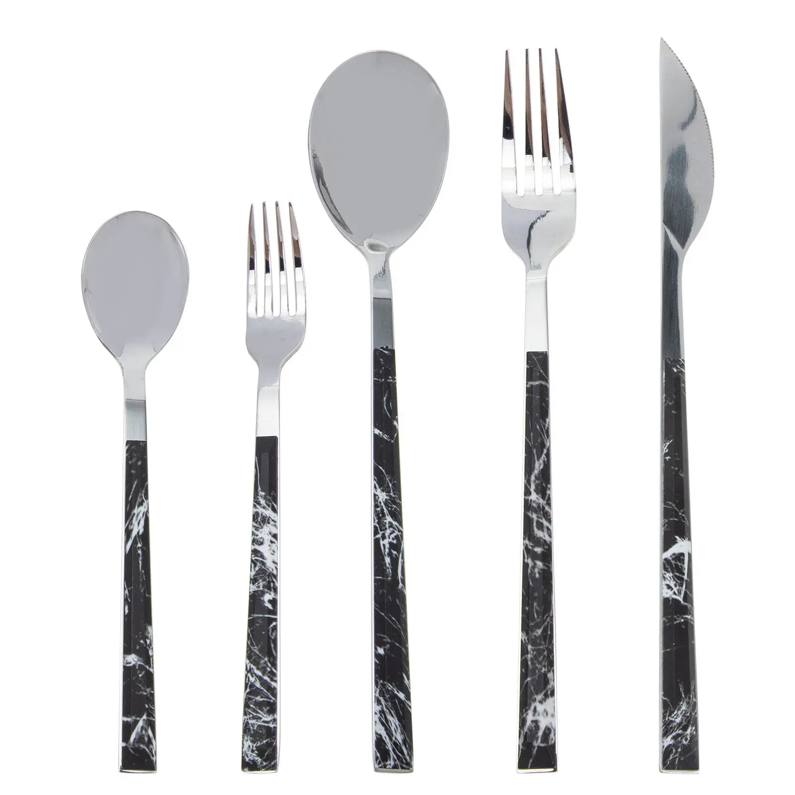 

5Pcs Stainless Steel Tableware Set Marble Design Flatware Cutlery Fork Spoon Knife Utensils Silverware for Home Restaurant