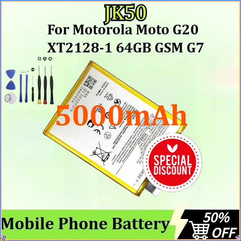 

For Motorola Moto G20 XT2128-1 64GB GSM G7 Power XT1955 XT1942-1 Z3 XT1941 G30 P30 Note Mobile Phone Battery JK50 5000mAh +Tools