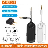 Bluetooth 5.3 Audio Transmitter and Receiver 2 in 1 Wireless 3.5mm Aux Audio Adapter Transmitter for TV Aircraft Car Headphones