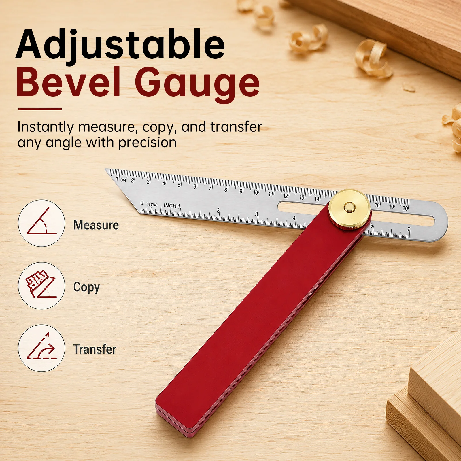 7 Inch Red Angle Rulers Marking Gauge Aluminum Handle T Bevel Metric Imperial Marks Adjustable Angle Finder Ruler Measuring Tool