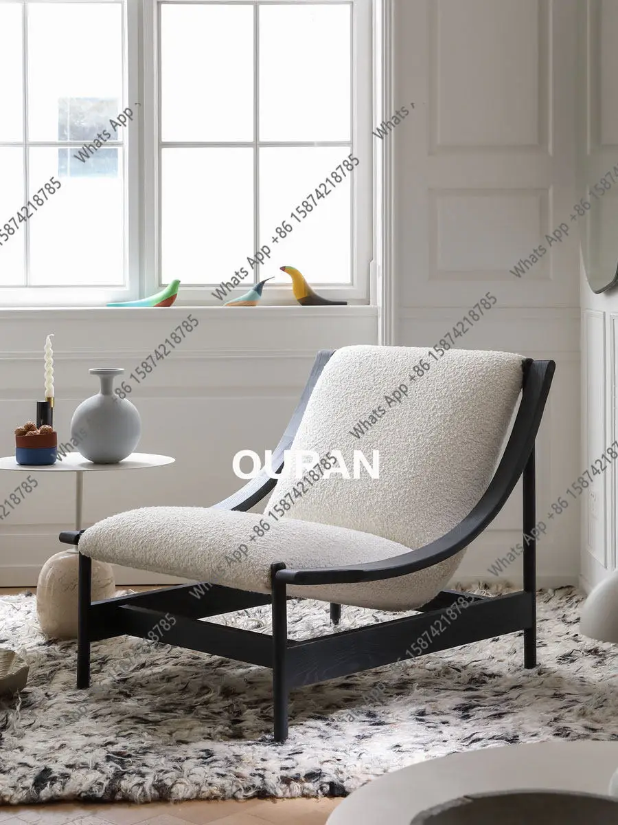 

French retro lounge chair living room balcony bedroom designer ash wood medieval single sofa chair