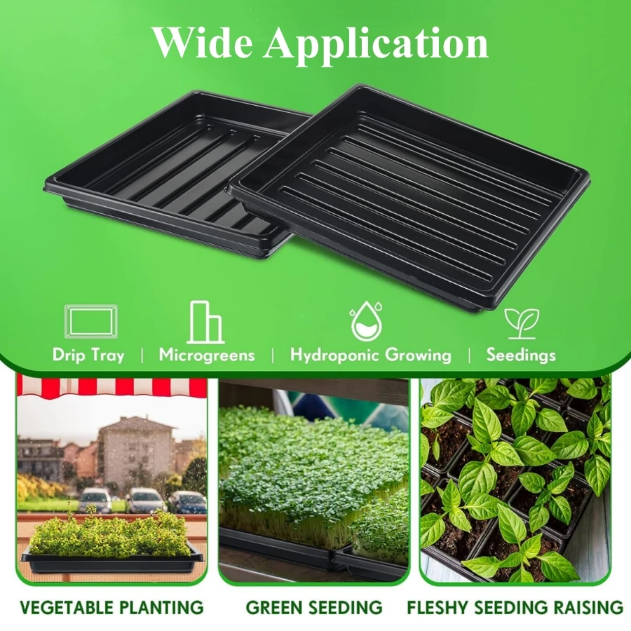 6PCS 27x27cm Square Plastic Garden Seed Starter Grow Trays No Drain Holes Plant Seeding Tray Flats for Growing Microgreens Wheat