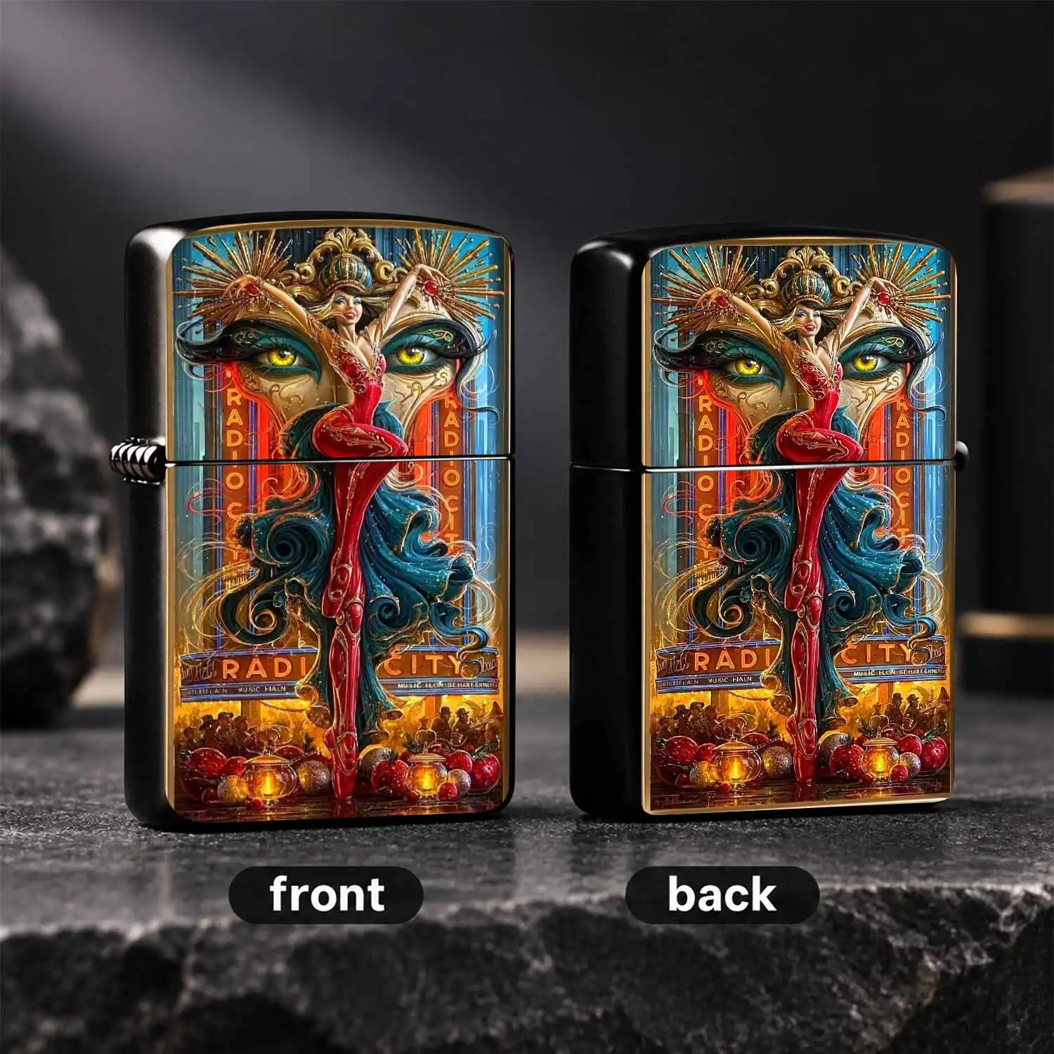Retro Art Style Dancer Radio City Themed Printed Lighter, Creative Atmospheric Daily Carry Item, Versatile Practical Gift Choice For All Occasions, Unique Artistic Decorative Accessory, Trendy Souvenir For Art Lovers, Exquisite Crafted Port