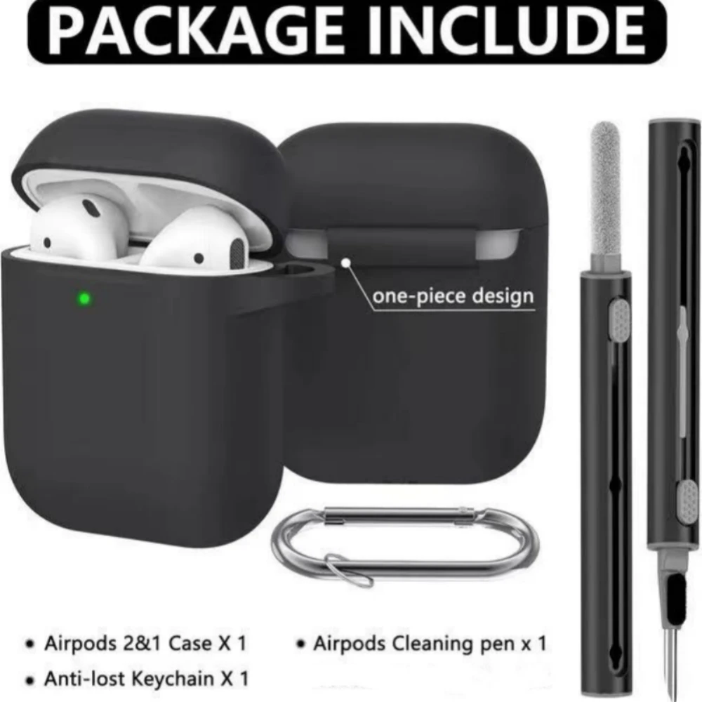 Airpods Case Cover 2&1 with Cleaner Kit,Soft Silicone Protective Case for Apple AirPods 2nd/1st Generation Charging Case with Ke image 2