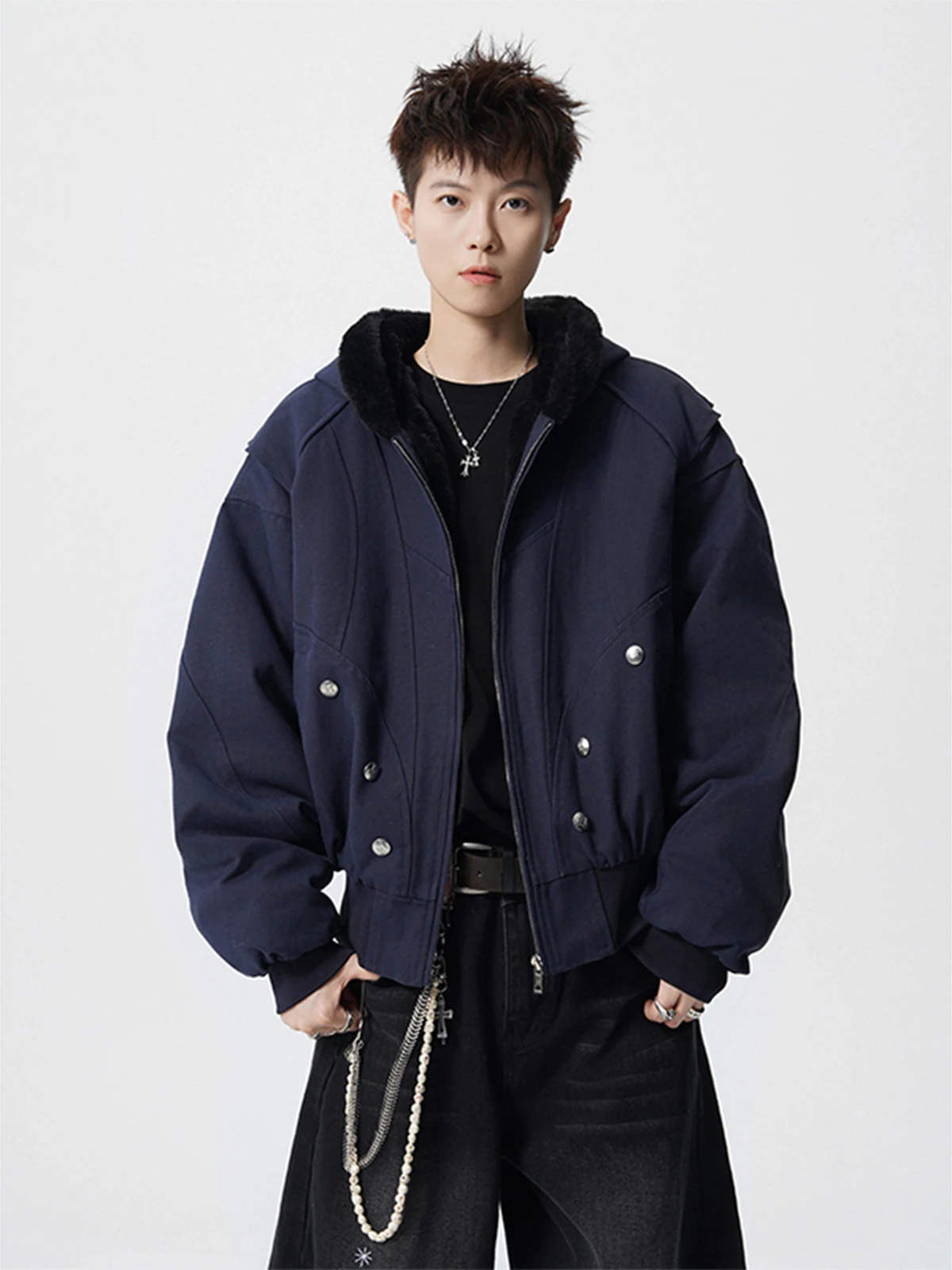 

Мужская теплая хлопковая куртка с капюшоном и кроличьим мехом American Sle, свободная посадка, высококачественная зимняя модная верхняя одежда