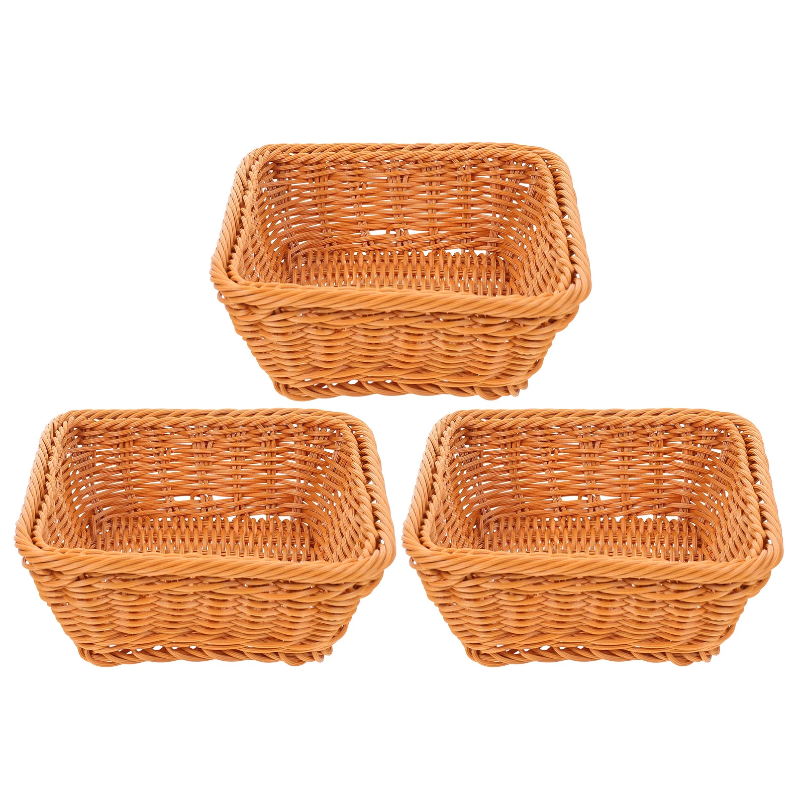 

3pcs Plastic Woven Basket Desk Sundries Storage Bread Organizer Household Fruit Egg Snack Holder Natural Design Gift