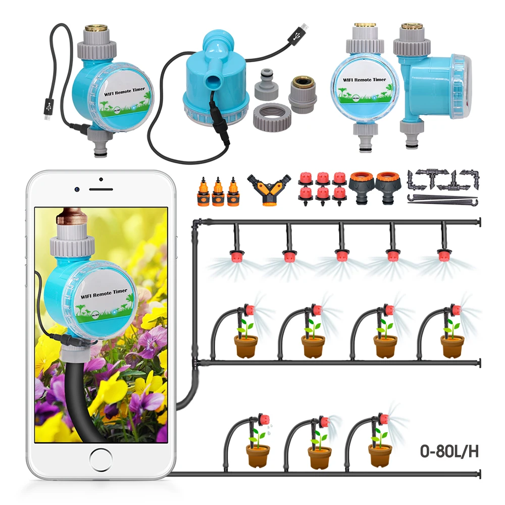 

50-5M Wifi Bluetooth-compatible Garden Watering System Automatic Smart Programmable Timer Irrigation Kit for Greenhouse Yard