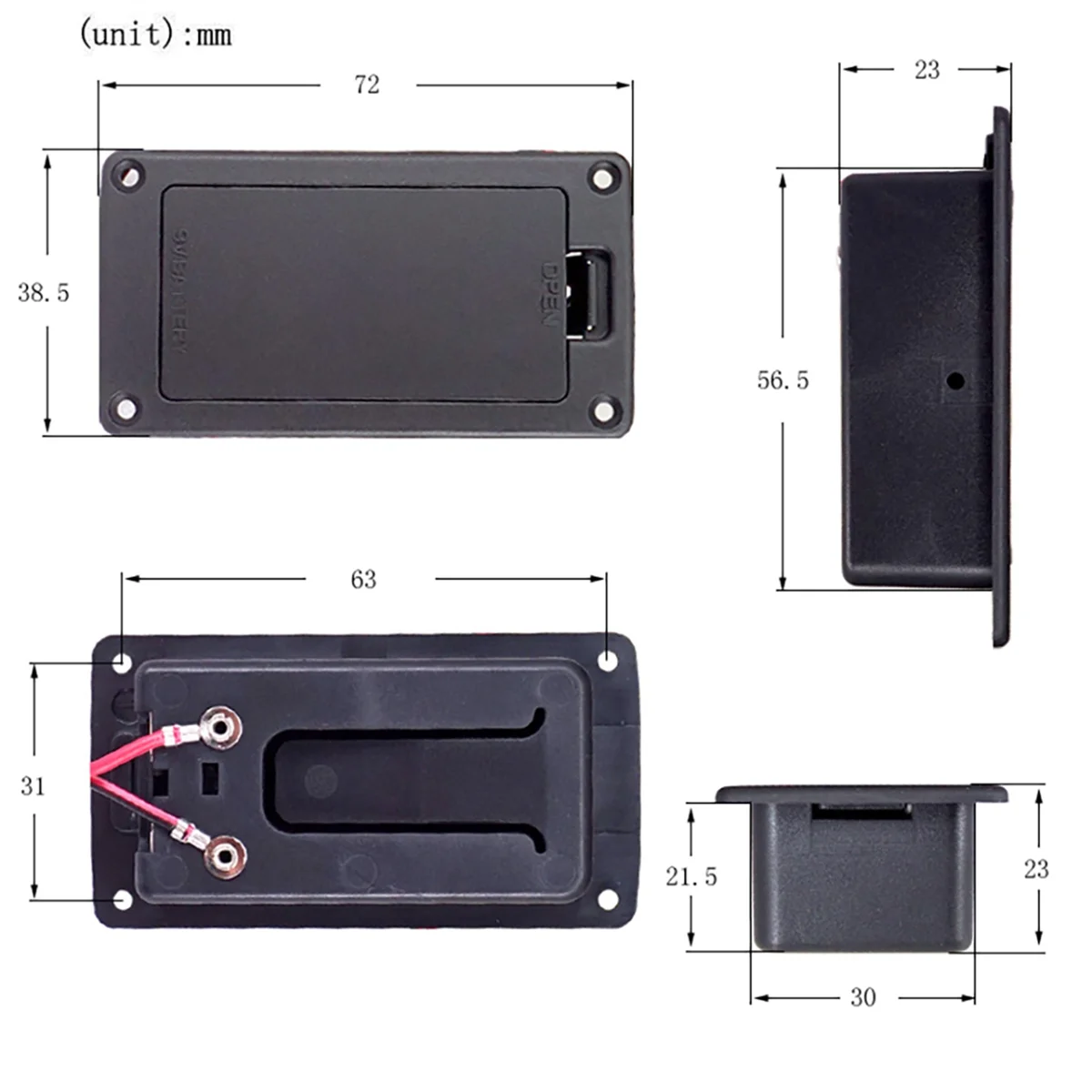 ABMO 5X 9V Flat Mount Guitar Active Pickup Battery Cover Hold Box Battery Storage Case for Electric Guitar Bass Accessory