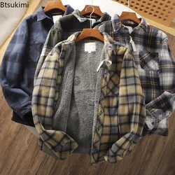 2026 Full Winter Men's Thicken Warm Shirt Classic Plaid Lamb Fleece Shirt Coats Male Outdoor Casual Thermal Cotton-padded Shirts