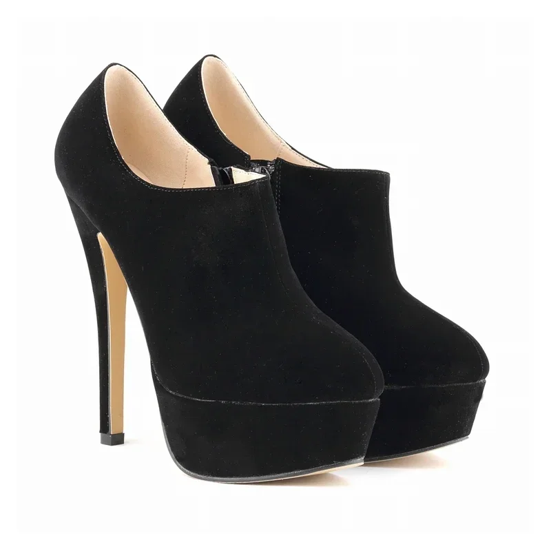 Botines de mujer Otoño Invierno aterciopelados tacones ultraaltos zapatos de plataforma Stiletto señoras Sexy negro botas cortas zapatos de talla grande 44