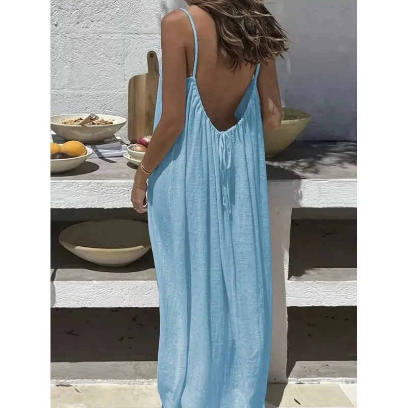 Vestido Largo Holgado para Mujer sin Tirantes y Espalda Descubierta, Cómodo para Dormir y Casual 4