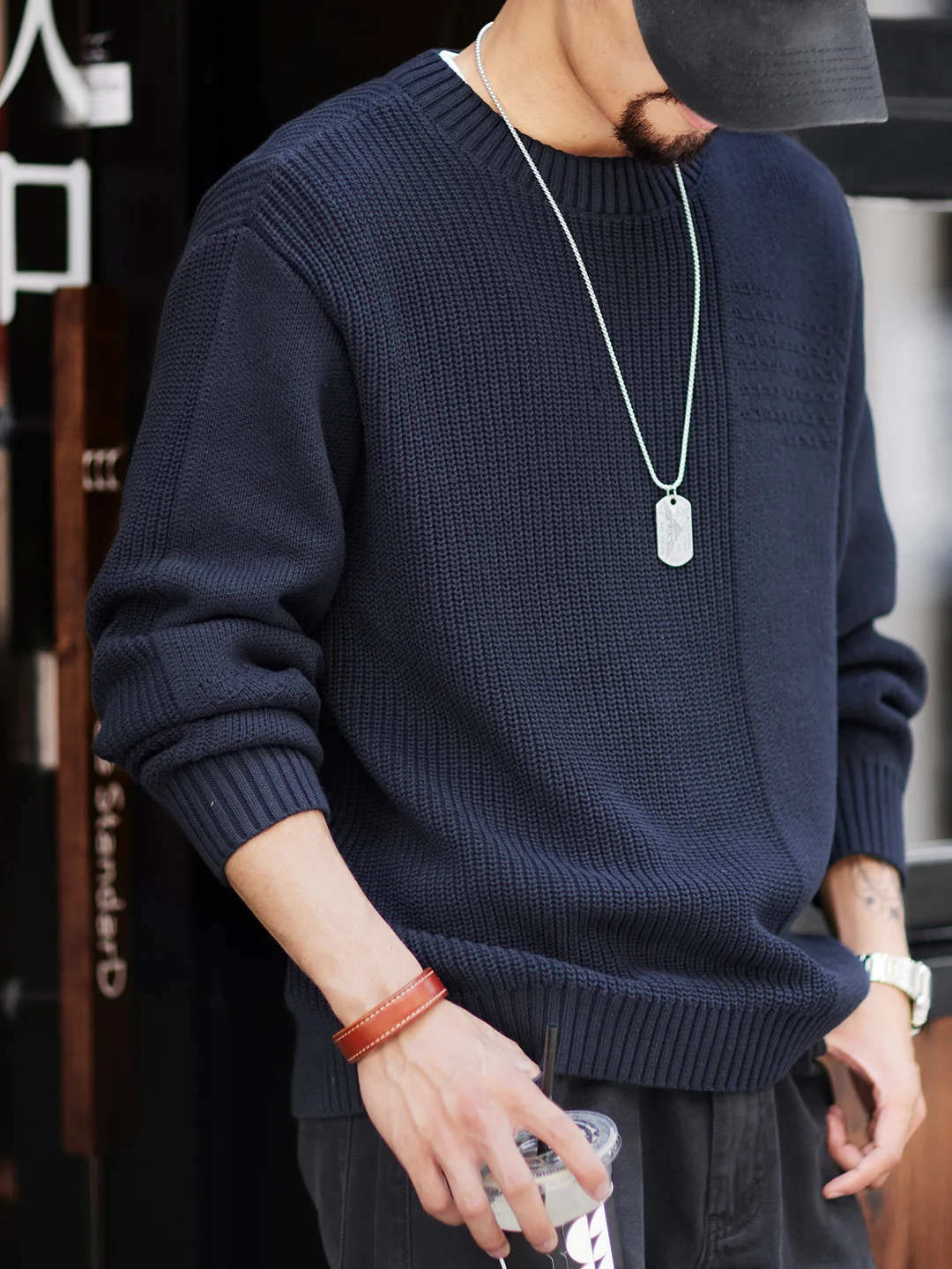 

Мужской свитер Kazuki Kuraii в американском ретро-стиле, свободного кроя, из хлопкового трикотажа, королевский синий, с круглым вырезом, комфортный, дышащий, теплый