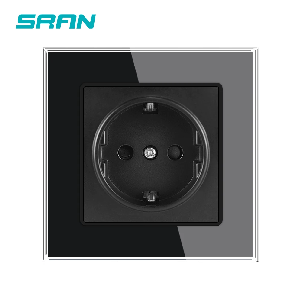 SRAN EU RU Wall Electrical Socket 16A 220V 82*82mm Tempered Glass Power Outlet Home Improvement White/Black