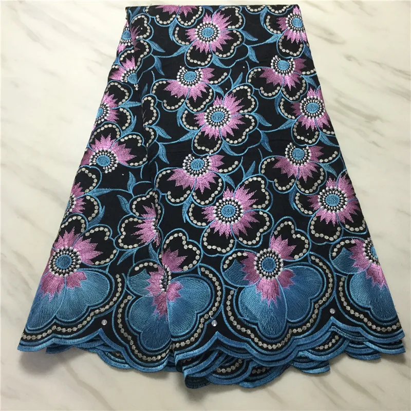 Newest Nigerian African Cotton Lace Fabric High Quality Swiss Voile Lace Punch Cotton For Wedding Dress 2.5 Yards PPL20113-4