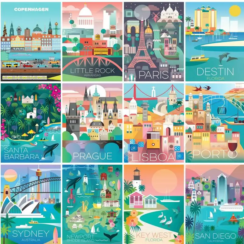 

PhotoCustom Paint By Number City Post DIY Pictures By Numbers Scenery Kits Hand Painted Painting Art Drawing On Canvas Gift Home