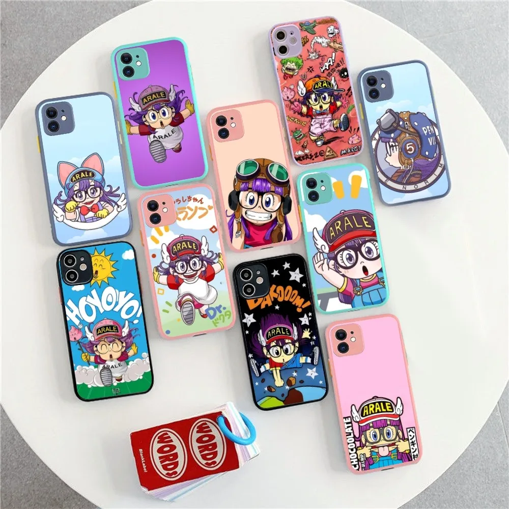 D-Dr S-Slump A-Arale Phone Case for iPhone 14 11 12 13 Mini Pro Max 8 7 Plus X XR XS MAX Translucent Matte Cover