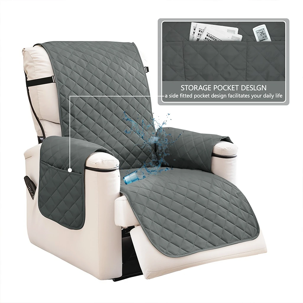 100% Waterproof Recliner Chair Covers Recliner Cover Non-Slip Dog Chair Cover Washable Slipcover with Pocket Elastic Straps