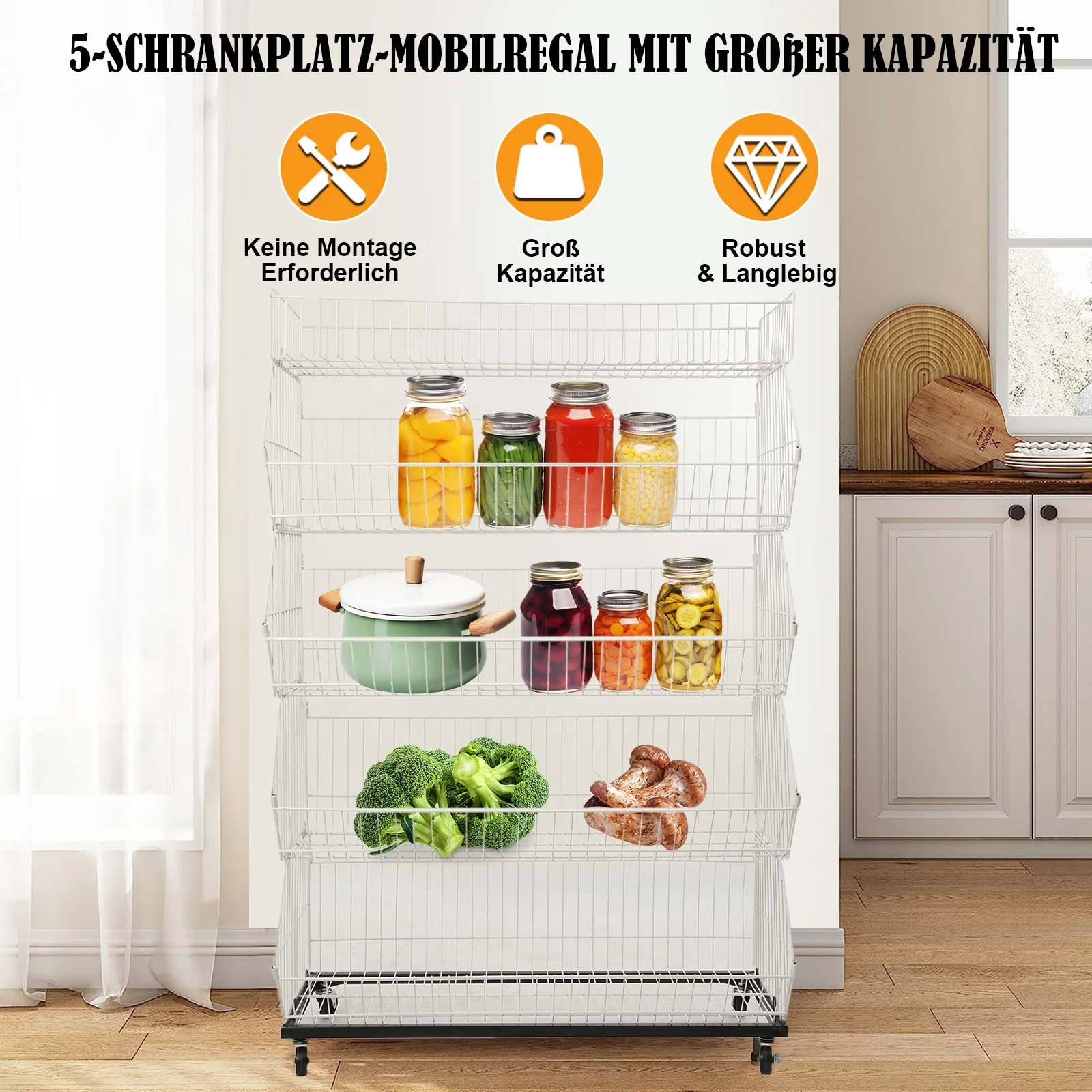 Wire Attachable Rack 5-Tier Wire Display Rack Mobile Rolling Shelf with Stackable Detachable ...