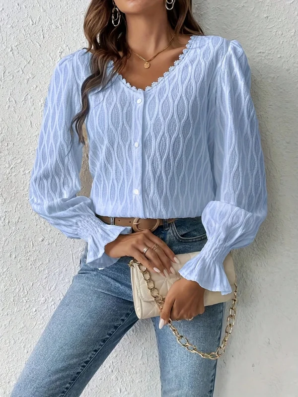 Блузка с V-образным вырезом и – обзор и цена Puff Sleeve Blouse