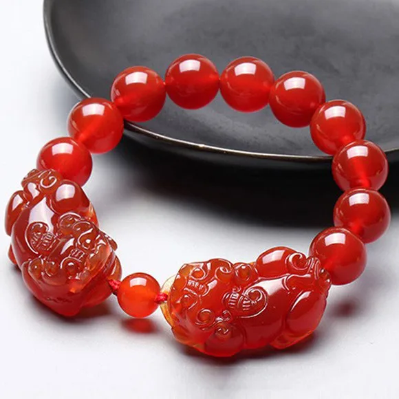 

Natural Red Agate Double Brave Round Beads Single Circle Bracelets for Men and Women This Year Popular Bracelet.